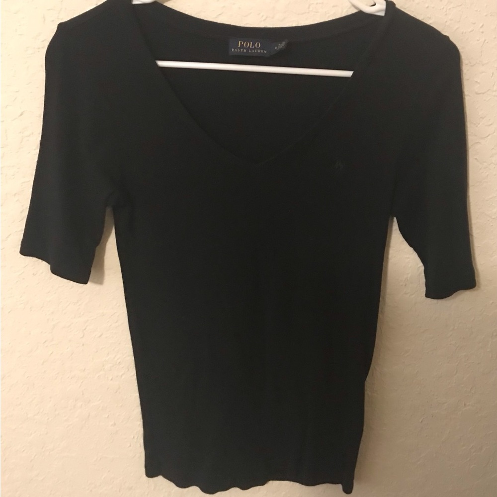 Polo by Ralph Lauren Quarter Sleeve Black Women's Top